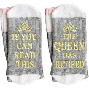 TITTOK If You Can Read This The Queen Has Retired Funny Full Length Lounge Socks